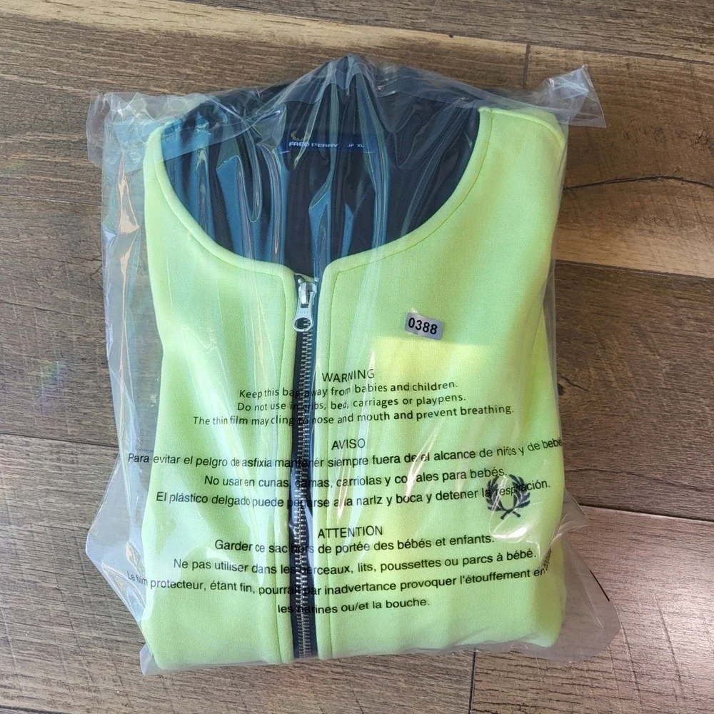 Fred Perry Mens Neon Lime Green Bomber Track Jacket Full Zip JP XL